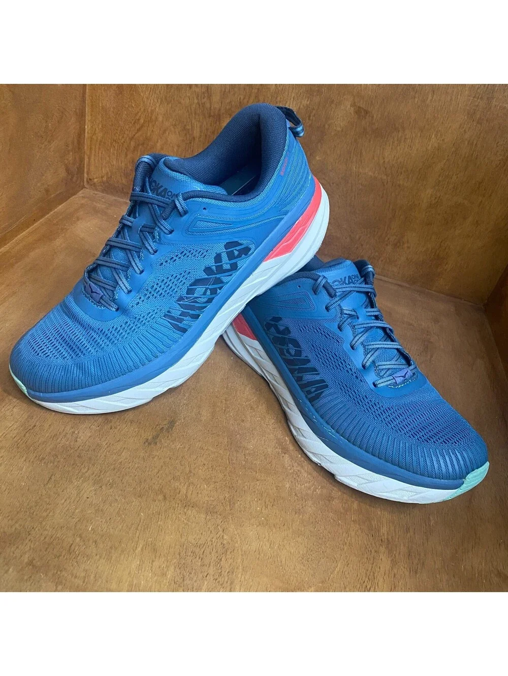 Hoka One One Bondi 7 Running Shoes Men's Size 10.5 Blue Sneakers 1110518 RTOS
